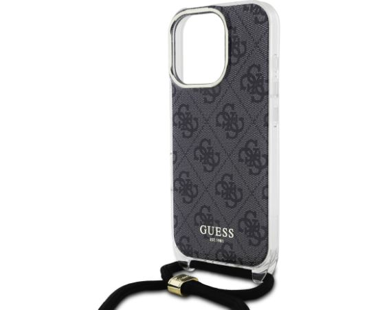 Guess IML 4G Printed Crossbody Strap Case Aizsargapvalks priekš iPhone 16 Pro / melns Neoriģinālie Maciņi