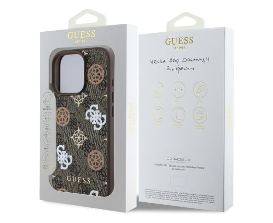 Guess PU 4G Peony MagSafe Case Защитный чехол для iPhone 16 Pro Max / коричневый Чехлы - альтернативные