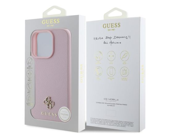 Guess PU Grained 4G Small Metal Logo MagSafe Case Aizsargapvalks priekš iPhone 16 Pro Max / rozā Neoriģinālie Maciņi