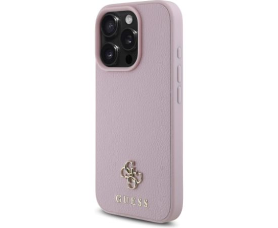Guess PU Grained 4G Small Metal Logo MagSafe Case Aizsargapvalks priekš iPhone 16 Pro / rozā Neoriģinālie Maciņi