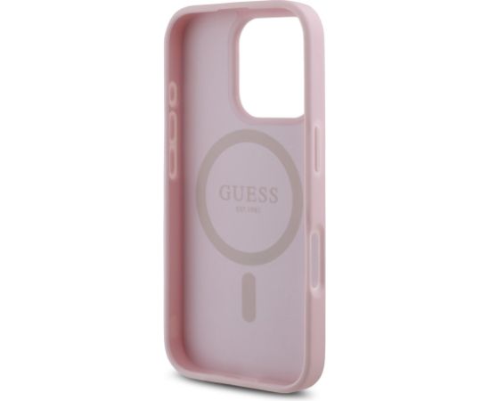 Guess PU Grained 4G Small Metal Logo MagSafe Case Aizsargapvalks priekš iPhone 16 Pro / rozā Neoriģinālie Maciņi