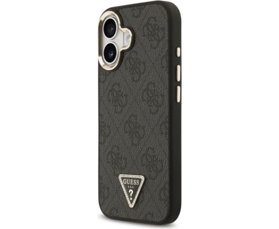 Guess PU Leather 4G Strass Triangle Logo Gold Frame MagSafe Case Aizsargapvalks priekš iPhone 17 / melns Neoriģinālie Maciņi