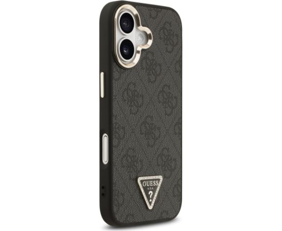 Guess PU Leather 4G Strass Triangle Logo Gold Frame MagSafe Case Aizsargapvalks priekš iPhone 17 / melns Neoriģinālie Maciņi