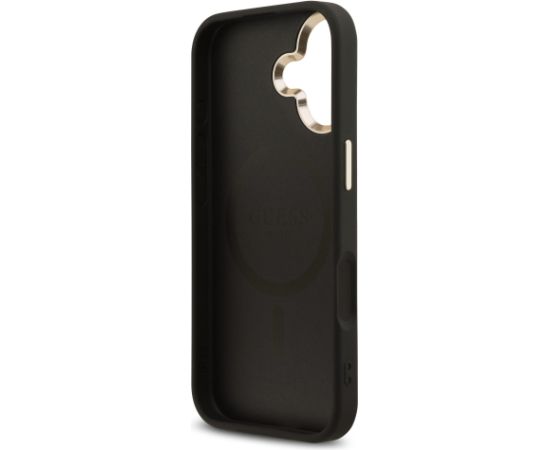 Guess PU Leather 4G Strass Triangle Logo Gold Frame MagSafe Case Aizsargapvalks priekš iPhone 17 / melns Neoriģinālie Maciņi