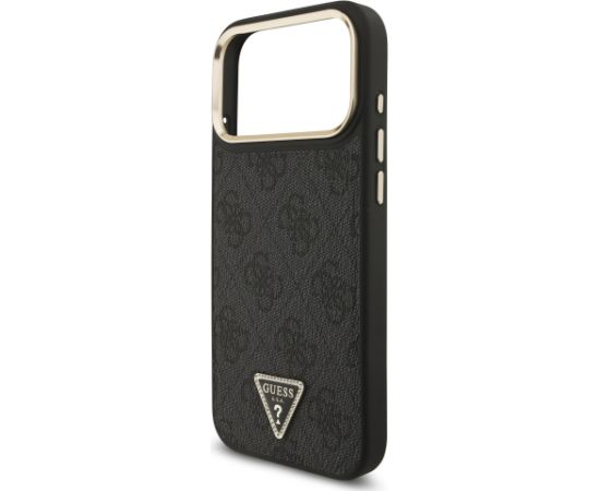 Guess PU Leather 4G Strass Triangle Logo Gold Frame MagSafe Case Aizsargapvalks priekš iPhone 17 Pro Max Neoriģinālie Maciņi