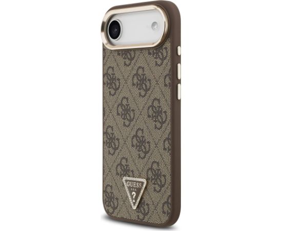 Guess PU Leather 4G Strass Triangle Logo Gold Frame MagSafe Case Aizsargapvalks priekš iPhone Air / brūns Neoriģinālie Maciņi