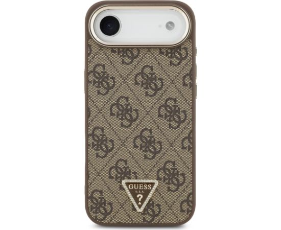 Guess PU Leather 4G Strass Triangle Logo Gold Frame MagSafe Case Aizsargapvalks priekš iPhone Air / brūns Neoriģinālie Maciņi