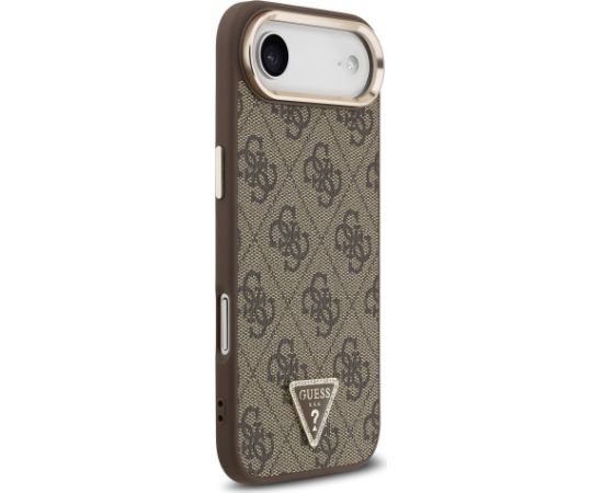 Guess PU Leather 4G Strass Triangle Logo Gold Frame MagSafe Case Aizsargapvalks priekš iPhone Air / brūns Neoriģinālie Maciņi