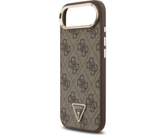 Guess PU Leather 4G Strass Triangle Logo Gold Frame MagSafe Case Aizsargapvalks priekš iPhone Air / brūns Neoriģinālie Maciņi