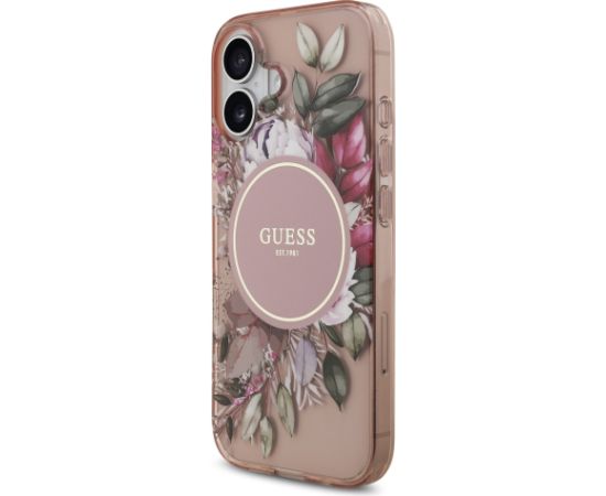 Guess IML Flowers Strap MagSafe Case Aizsargapvalks priekš iPhone 17 / rozā Neoriģinālie Maciņi
