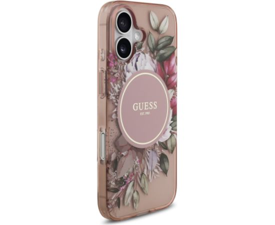 Guess IML Flowers Strap MagSafe Case Aizsargapvalks priekš iPhone 17 / rozā Neoriģinālie Maciņi