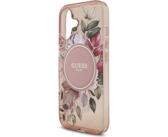Guess IML Flowers Strap MagSafe Case Aizsargapvalks priekš iPhone 17 / rozā Neoriģinālie Maciņi