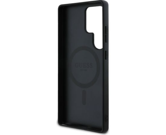 Guess PU Leather 4G Flowers Print Metal Classic Logo MagSafe Case Aizsargapvalks priekš Samsung Galaxy S25 Ultra / rozā Neoriģinālie Maciņi