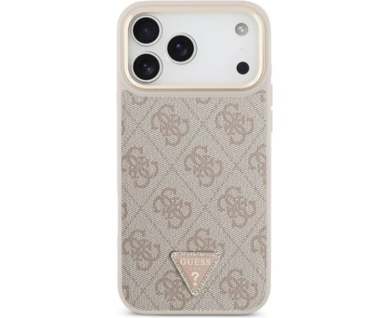Guess PU Leather 4G Strass Triangle Logo Gold Frame MagSafe Case Aizsargapvalks priekš iPhone 17 Pro Max / rozā Neoriģinālie Maciņi
