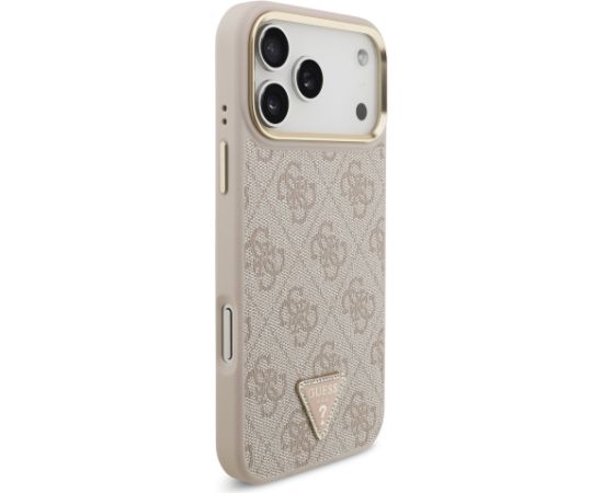 Guess PU Leather 4G Strass Triangle Logo Gold Frame MagSafe Case Aizsargapvalks priekš iPhone 17 Pro Max / rozā Neoriģinālie Maciņi