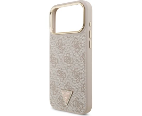 Guess PU Leather 4G Strass Triangle Logo Gold Frame MagSafe Case Aizsargapvalks priekš iPhone 17 Pro Max / rozā Neoriģinālie Maciņi