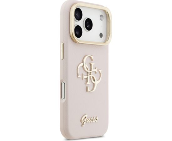 Guess PU Grained 4G Logo Stand Camera Frame Case Aizsargapvalks priekš iPhone 17 Pro / rozā Neoriģinālie Maciņi