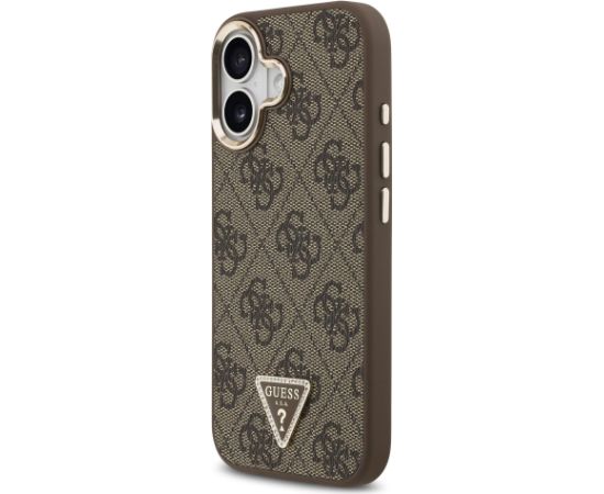 Guess PU Leather 4G Strass Triangle Logo Gold Frame MagSafe Case Aizsargapvalks priekš iPhone 17 / brūns Neoriģinālie Maciņi