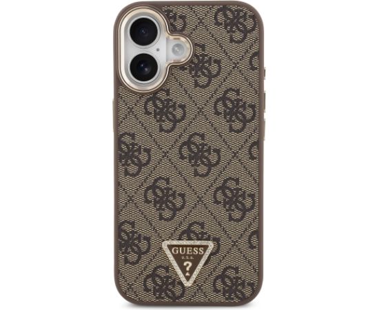 Guess PU Leather 4G Strass Triangle Logo Gold Frame MagSafe Case Aizsargapvalks priekš iPhone 17 / brūns Neoriģinālie Maciņi