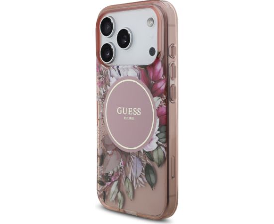 Guess IML Flowers Strap MagSafe Case Aizsargapvalks priekš iPhone 17 Pro / rozā Neoriģinālie Maciņi