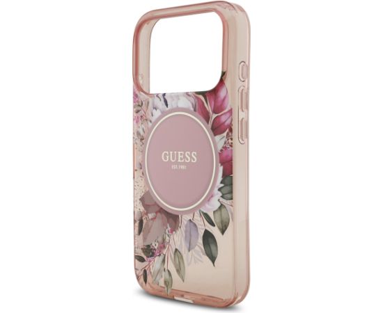 Guess IML Flowers Strap MagSafe Case Aizsargapvalks priekš iPhone 17 Pro / rozā Neoriģinālie Maciņi