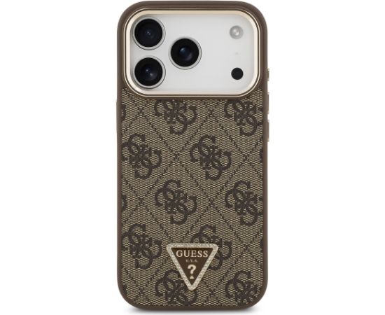 Guess PU Leather 4G Strass Triangle Logo Gold Frame MagSafe Case Aizsargapvalks priekš iPhone 17 Pro / brūns Neoriģinālie Maciņi