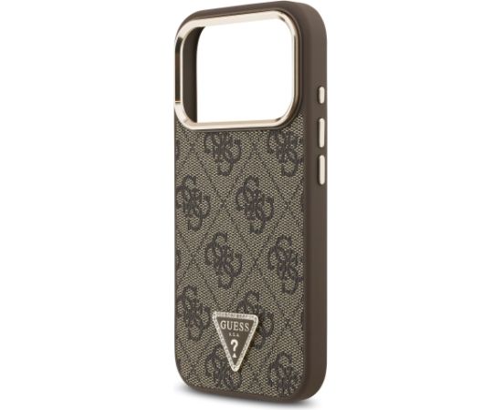 Guess PU Leather 4G Strass Triangle Logo Gold Frame MagSafe Case Aizsargapvalks priekš iPhone 17 Pro / brūns Neoriģinālie Maciņi