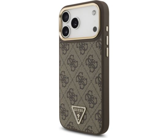 Guess PU Leather 4G Strass Triangle Logo Gold Frame MagSafe Case Aizsargapvalks priekš iPhone 17 Pro Max / brūns Neoriģinālie Maciņi