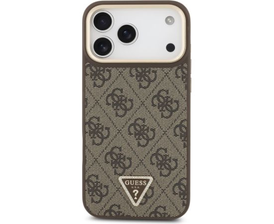 Guess PU Leather 4G Strass Triangle Logo Gold Frame MagSafe Case Aizsargapvalks priekš iPhone 17 Pro Max / brūns Neoriģinālie Maciņi