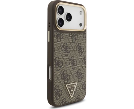 Guess PU Leather 4G Strass Triangle Logo Gold Frame MagSafe Case Aizsargapvalks priekš iPhone 17 Pro Max / brūns Neoriģinālie Maciņi