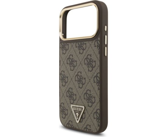 Guess PU Leather 4G Strass Triangle Logo Gold Frame MagSafe Case Aizsargapvalks priekš iPhone 17 Pro Max / brūns Neoriģinālie Maciņi