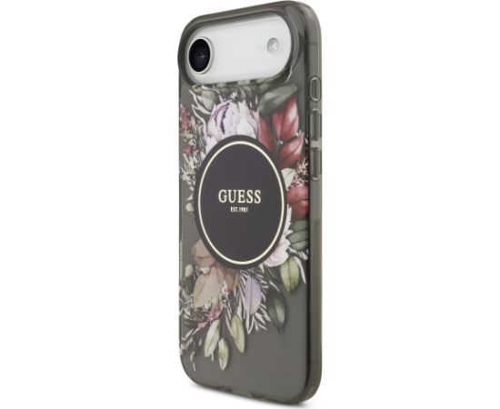Guess IML Flowers Strap MagSafe Case Aizsargapvalks priekš iPhone Air / melns Neoriģinālie Maciņi