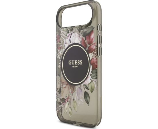 Guess IML Flowers Strap MagSafe Case Aizsargapvalks priekš iPhone Air / melns Neoriģinālie Maciņi