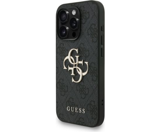 Guess PU 4G Metal Logo Strap Case Aizsargapvalks priekš iPhone 15 Pro Max / melns Neoriģinālie Maciņi