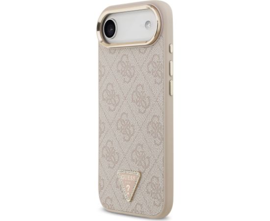 Guess PU Leather 4G Strass Triangle Logo Gold Frame MagSafe Case Aizsargapvalks priekš iPhone Air / rozā Neoriģinālie Maciņi