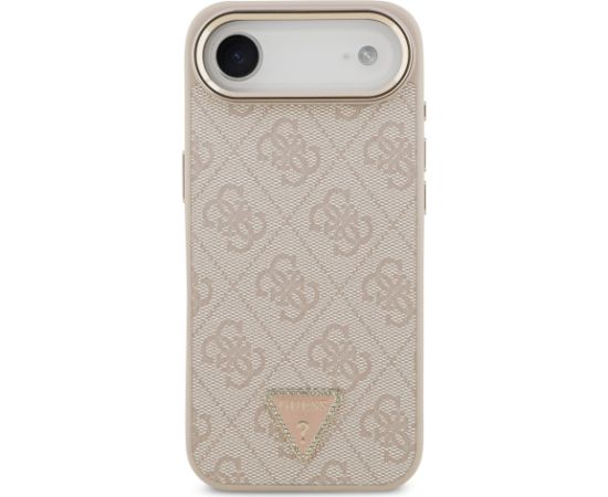 Guess PU Leather 4G Strass Triangle Logo Gold Frame MagSafe Case Aizsargapvalks priekš iPhone Air / rozā Neoriģinālie Maciņi