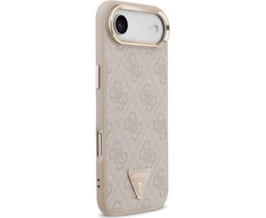 Guess PU Leather 4G Strass Triangle Logo Gold Frame MagSafe Case Aizsargapvalks priekš iPhone Air / rozā Neoriģinālie Maciņi