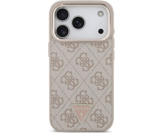 Guess PU Leather 4G Strass Triangle Logo Gold Frame MagSafe Case Aizsargapvalks priekš iPhone 17 Pro / rozā Neoriģinālie Maciņi