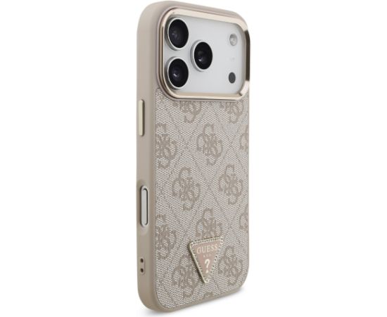 Guess PU Leather 4G Strass Triangle Logo Gold Frame MagSafe Case Aizsargapvalks priekš iPhone 17 Pro / rozā Neoriģinālie Maciņi