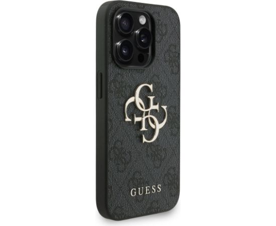 Guess PU 4G Metal Logo Strap Case Aizsargapvalks priekš iPhone 15 Pro / melns Neoriģinālie Maciņi