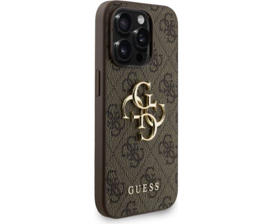 Guess PU 4G Metal Logo Strap Case Aizsargapvalks priekš iPhone 15 Pro / brūns Neoriģinālie Maciņi