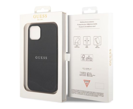Guess PU Leather Saffiano Case Aizsargapvalks priekš iPhone 14 Plus / melns Neoriģinālie Maciņi