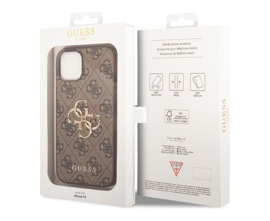 Guess PU 4G Metal Logo Case Aizsargapvalks priekš iPhone 14 / brūns Neoriģinālie Maciņi