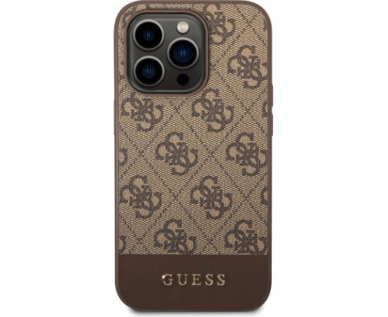 Guess PU 4G Stripe Case Aizsargapvalks priekš iPhone 14 Pro Max / brūns Neoriģinālie Maciņi
