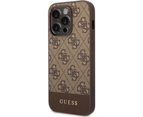 Guess PU 4G Stripe Case Aizsargapvalks priekš iPhone 14 Pro Max / brūns Neoriģinālie Maciņi