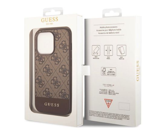 Guess PU 4G Stripe Case Aizsargapvalks priekš iPhone 14 Pro Max / brūns Neoriģinālie Maciņi