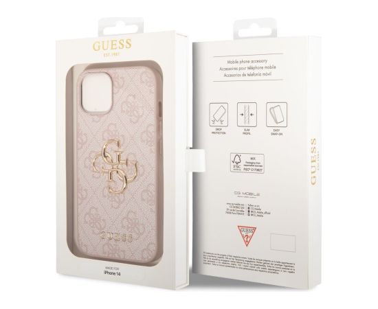 Guess PU 4G Metal Logo Case Aizsargapvalks priekš iPhone 14 / rozā Neoriģinālie Maciņi