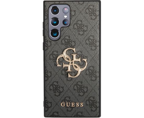 Guess PU 4G Metal Logo Case Aizsargapvalks priekš Samsung Galaxy S23 Ultra / pelēks Neoriģinālie Maciņi