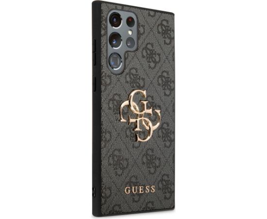 Guess PU 4G Metal Logo Case Aizsargapvalks priekš Samsung Galaxy S23 Ultra / pelēks Neoriģinālie Maciņi