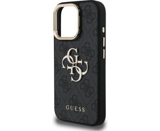 Guess PU 4G Metal Logo Stand Camera Frame Case Aizsargapvalks priekš iPhone 16 Pro / melns Neoriģinālie Maciņi